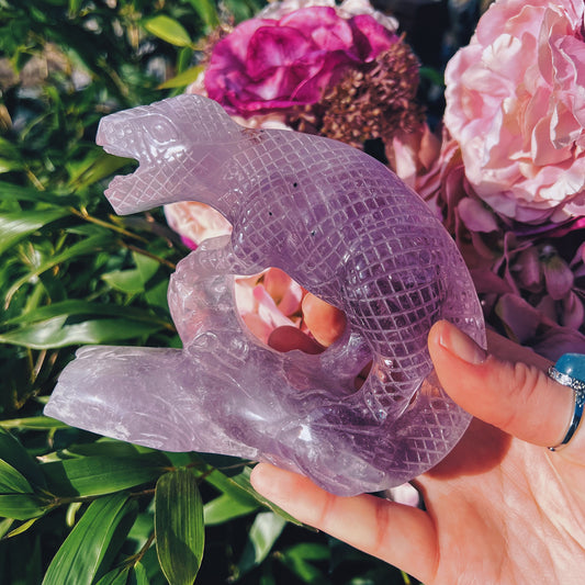 Amethyst dinosaur hand carved carving