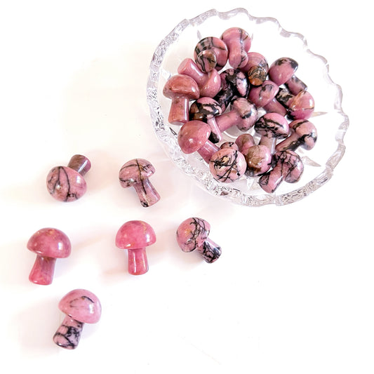 Pink Rhodonite mini mushroom carving