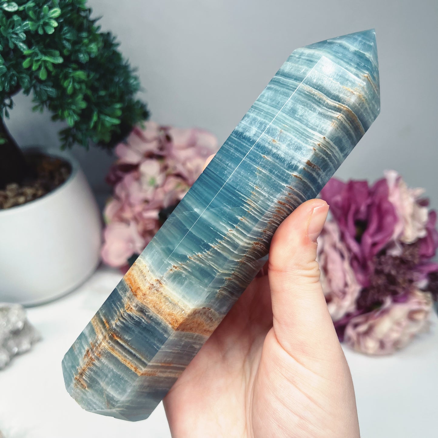 Blue Aquatine calcite (blue onyx) tower