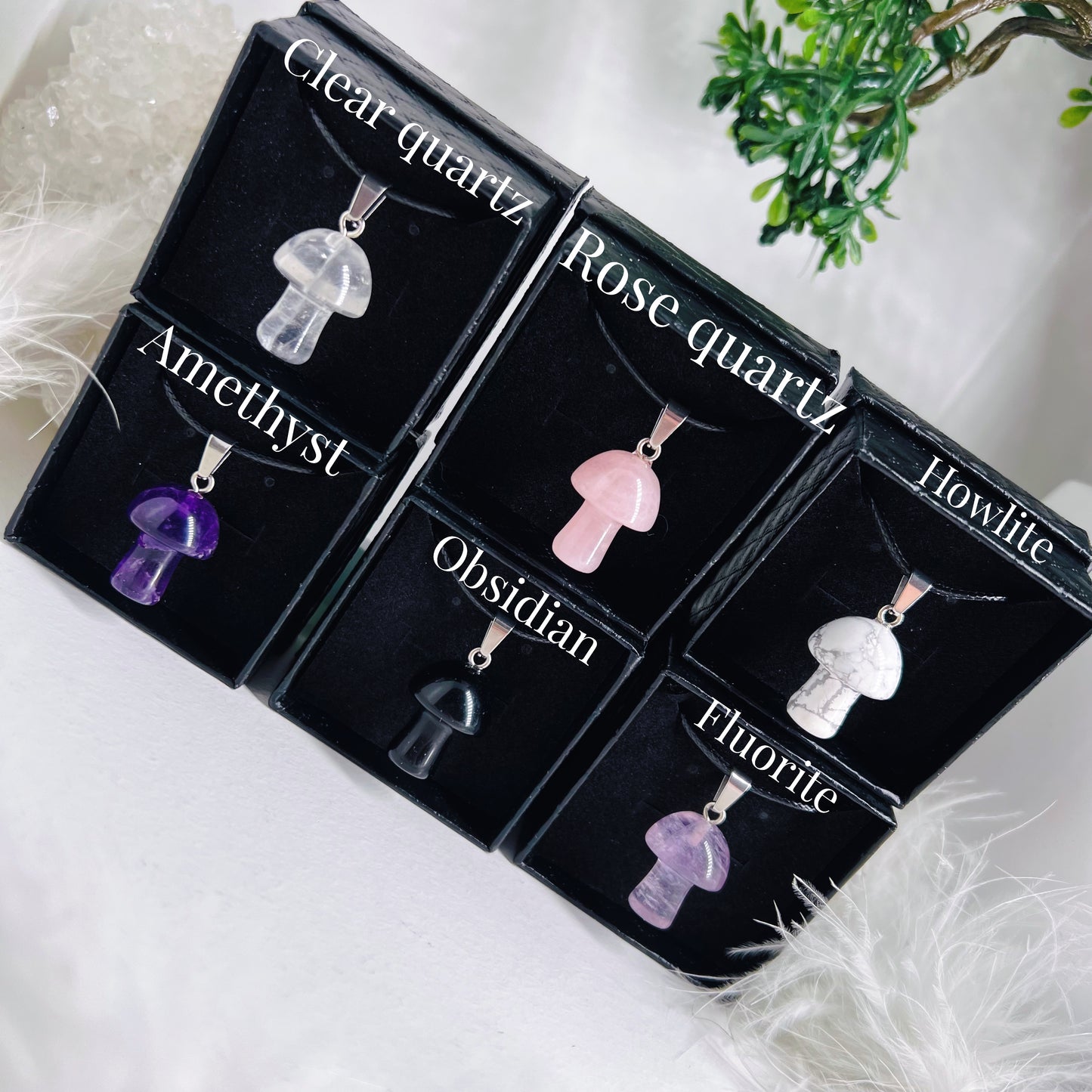 Crystal mushroom necklace (choose your crystal)